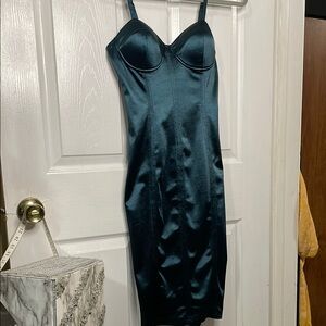 Chic Satin Midi Dress in Deep Teal